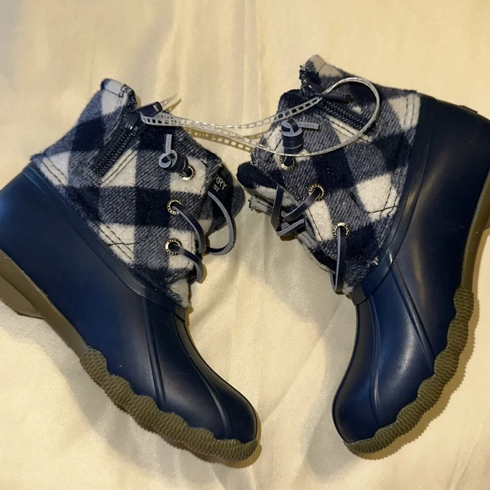 Sperry Top Sider Saltwater Toddler Sz 8 11 Blue Plaid Wool Waterproof Duck Boot